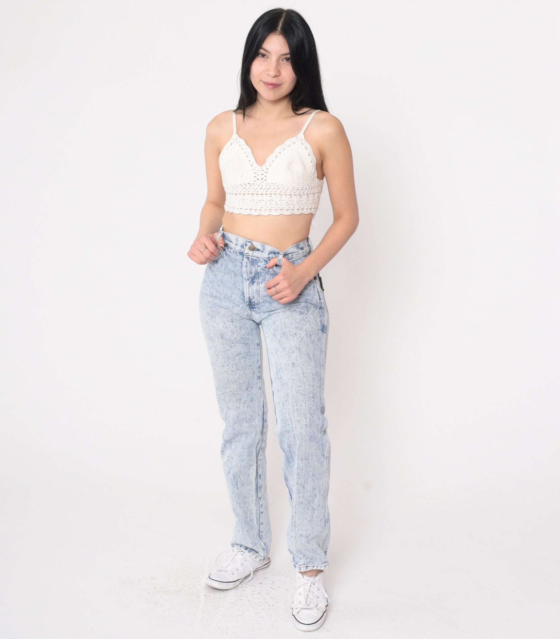 80s Acid Wash High Waist Tapered Jeans Blue Denim Small