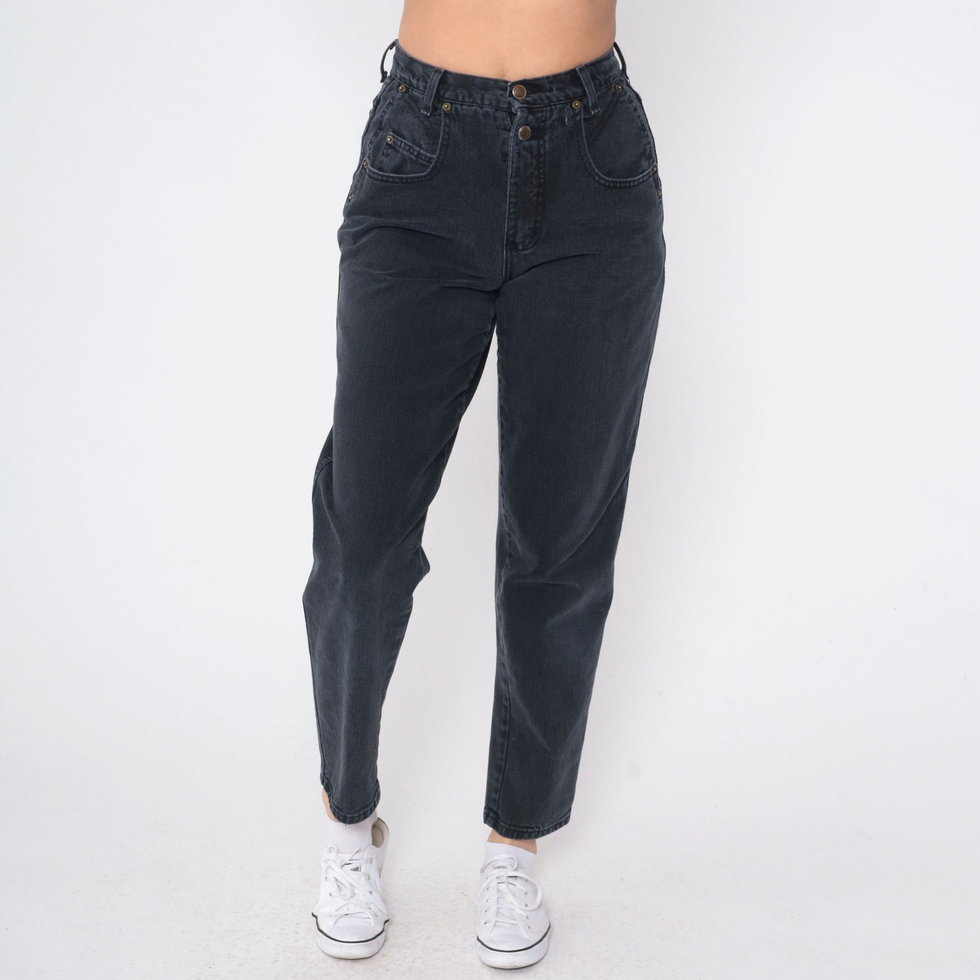 90s Zena High Rise Mom Jeans Faded Black Denim Small