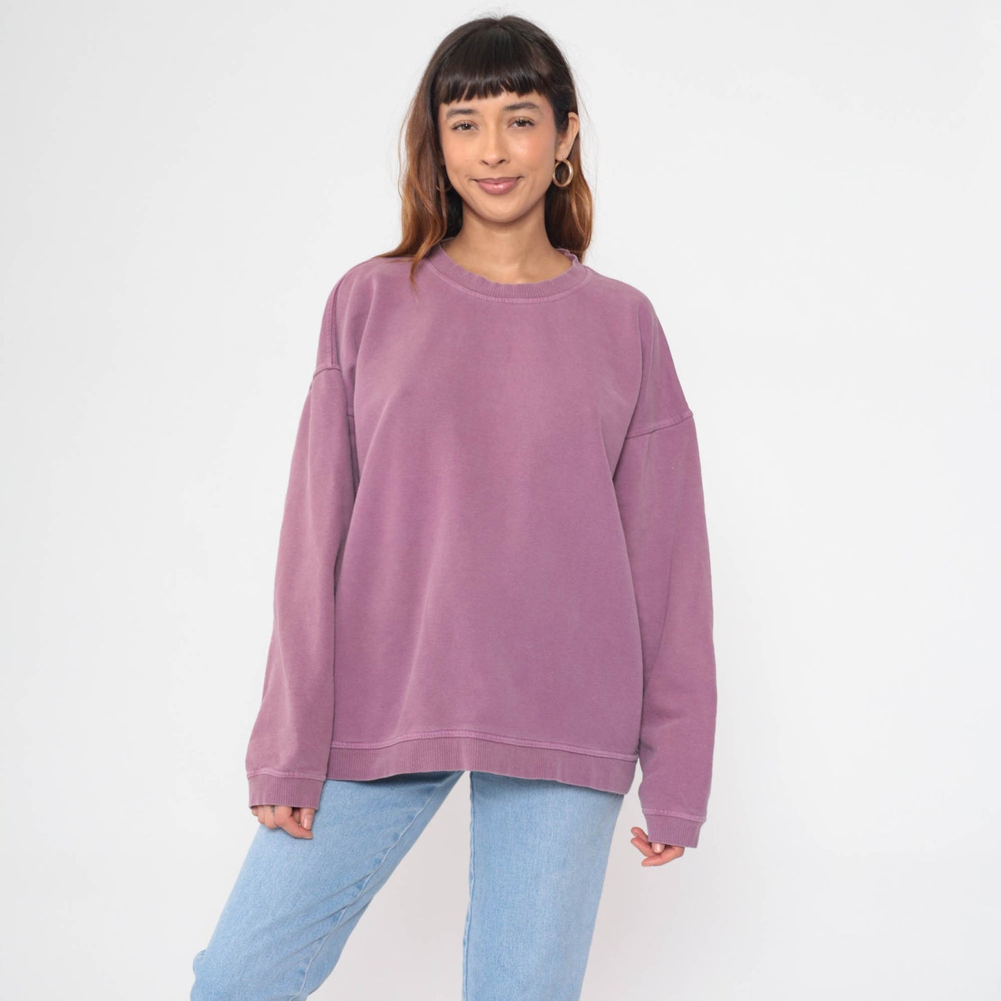 90s Purple Crewneck Sweatshirt Cotton Plain Pullover Large L