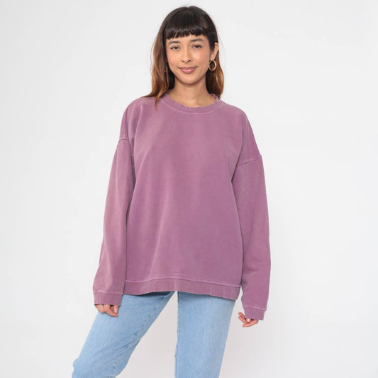90s Purple Crewneck Sweatshirt Cotton Plain Pullover Large L