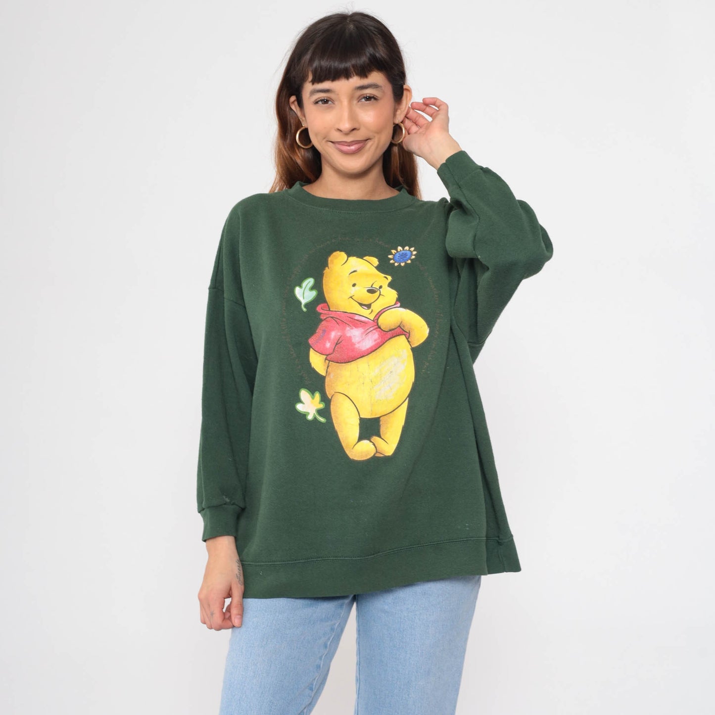 90s Winnie The Pooh Disney Sweatshirt Dark Green Graphic Crewneck Plus Size XXL
