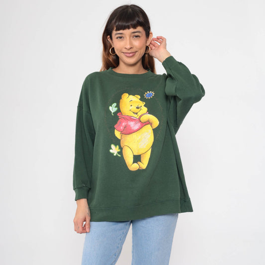 90s Winnie The Pooh Disney Sweatshirt Dark Green Graphic Crewneck Plus Size XXL