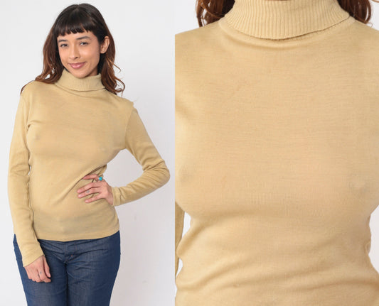70s Jantzen Wool Blend Turtleneck Sweater Beige Long Sleeve Medium