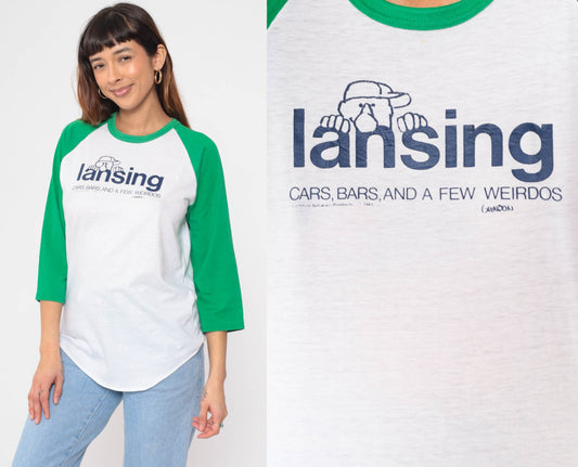 80s Lansing Michigan Ringer Tee Richard Guindon Graphic 3/4 Raglan Medium