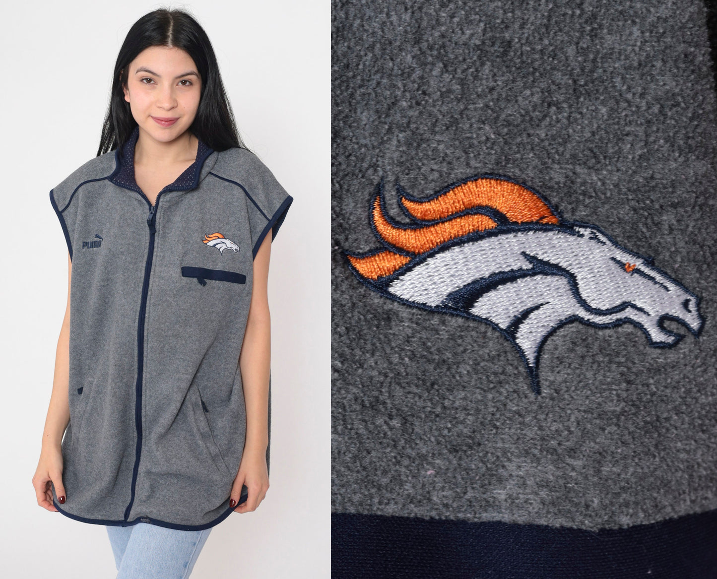 00s Puma San Diego Chargers NFL Fleece Vest Grey Zip Up Extra Large XL