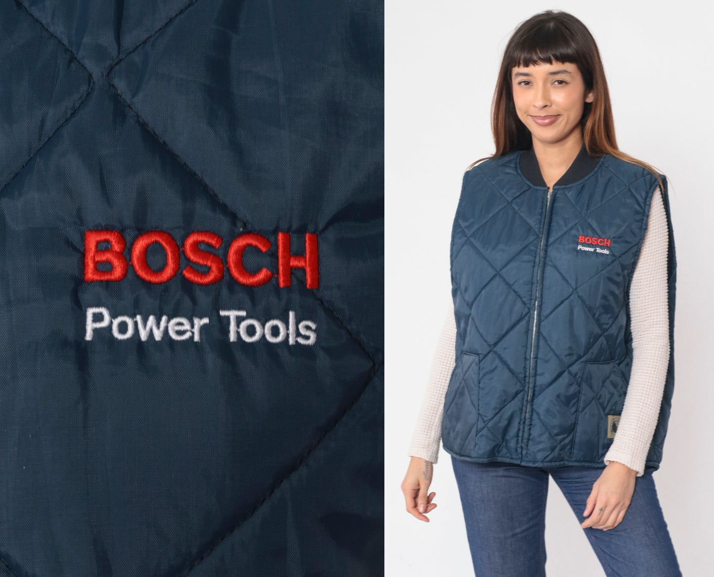 90s Berne Bosch Power Tools Quilted Puffer Vest Dark Blue Extra Large XXL