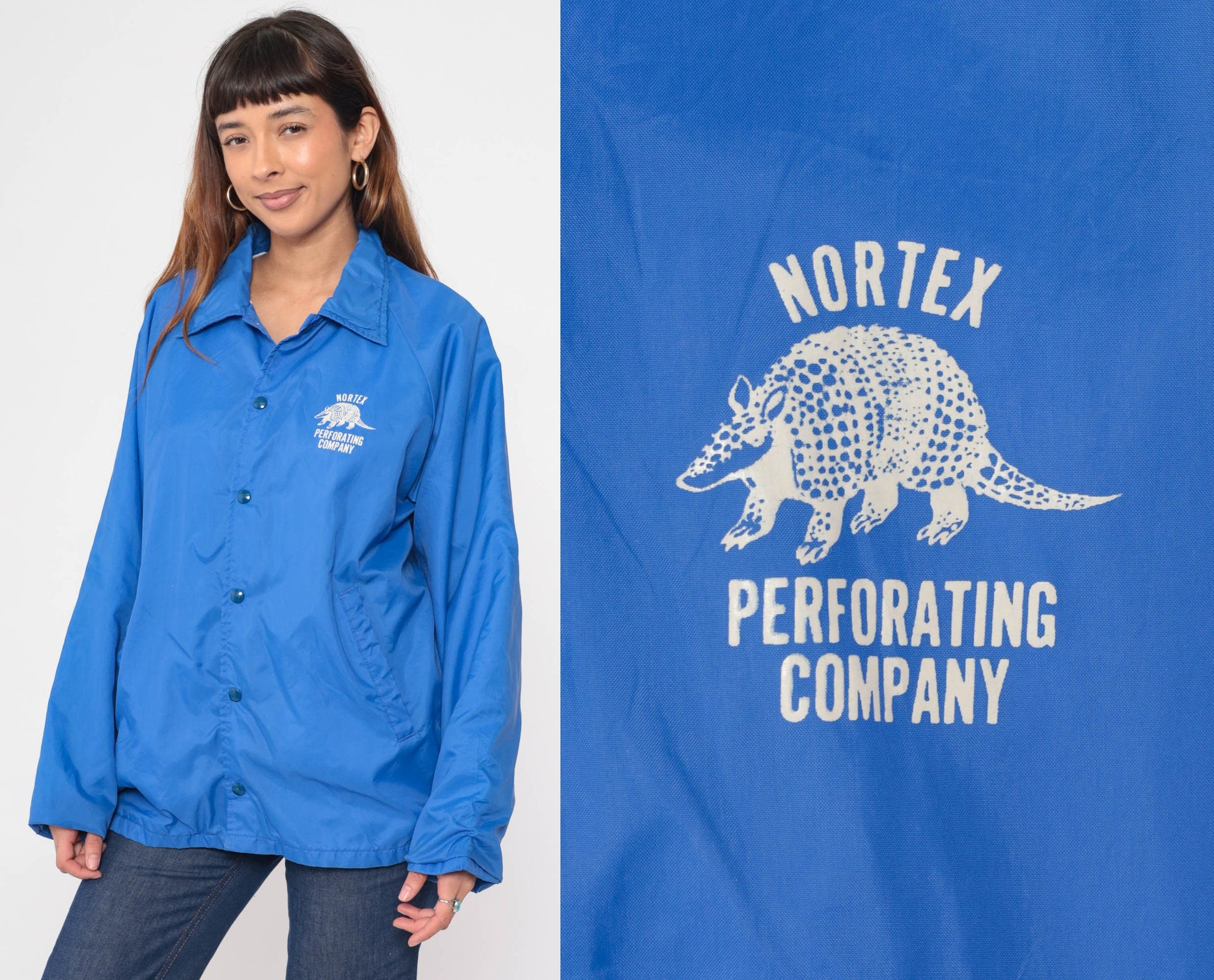 80s Nortex Perforating Company Armadillo Snap Windbreaker Blue Jacket Men's Large