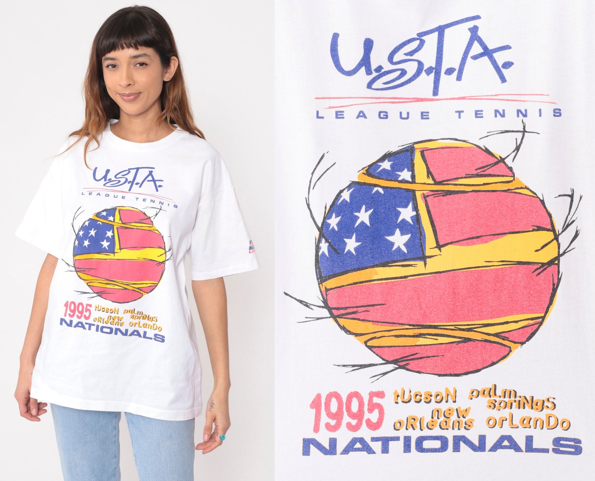 1995 USTA League National Championships Tennis Tee White Cotton Single Stitch Extra Large