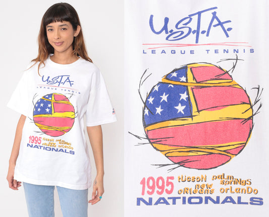 1995 USTA League National Championships Tennis Tee White Cotton Single Stitch Extra Large