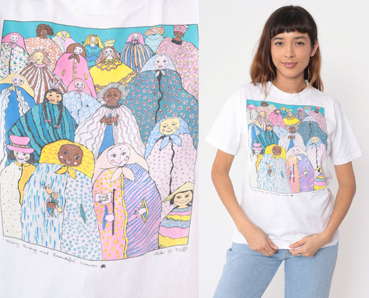 90s Kiki Suarez Many Strong and Beautiful Women Graphic Tee White Cotton Medium