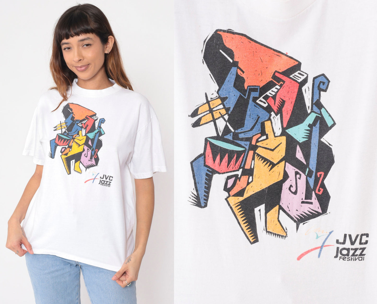 90s JVC Jazz Festival New York Graphic T-Shirt White Cotton Medium
