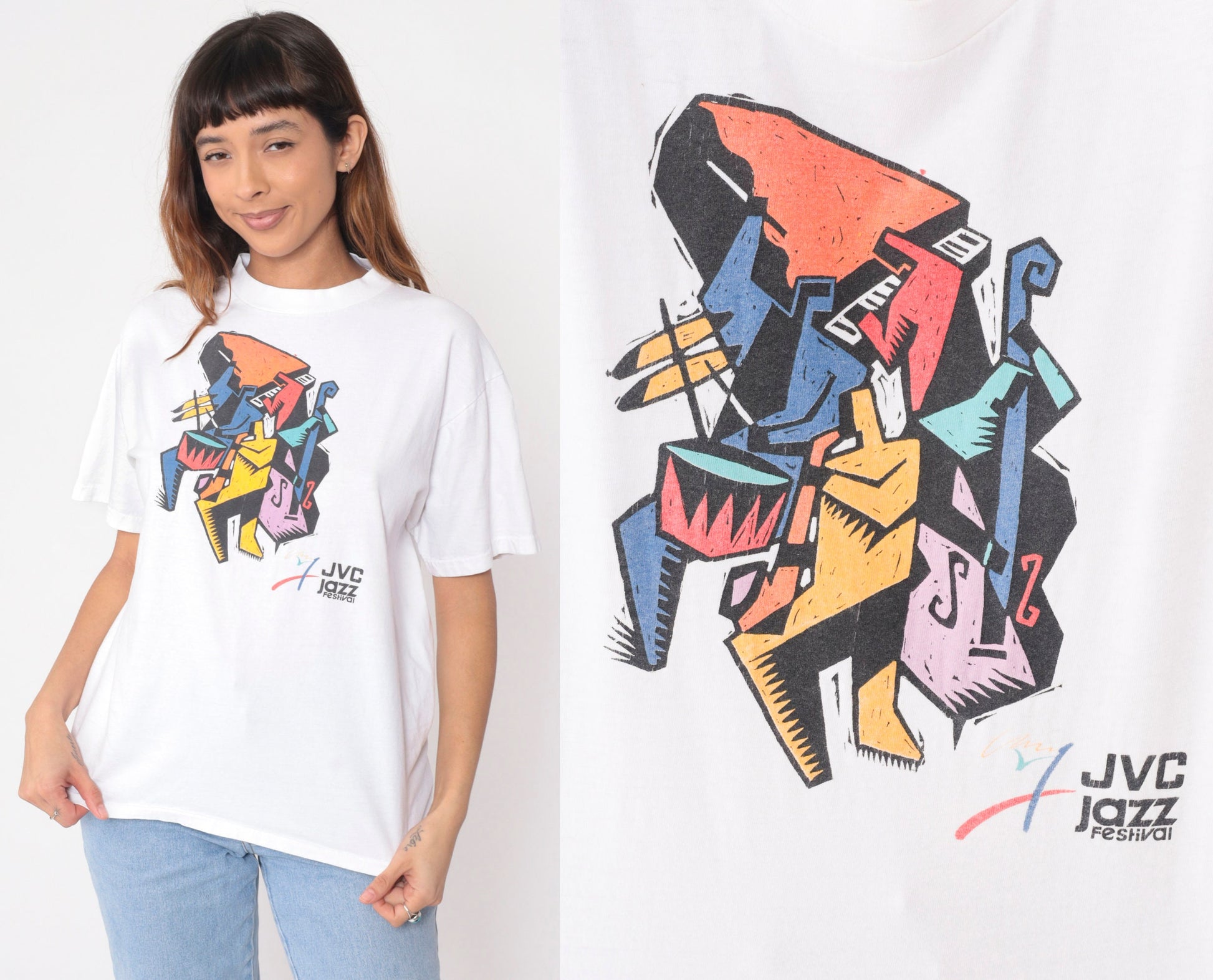 90s JVC Jazz Festival New York Graphic T-Shirt White Cotton Medium