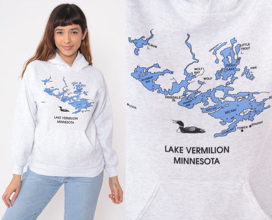 Y2K Lake Vermilion Minnesota Loon Hoodie Heather Grey Extra Small