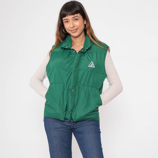80s Ascente Green Goose Down Puffer Vest Sleeveless Winter Medium