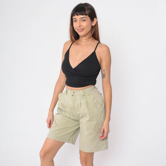 Eddie Bauer 90s Khaki Pleated Cotton Shorts High Rise Small