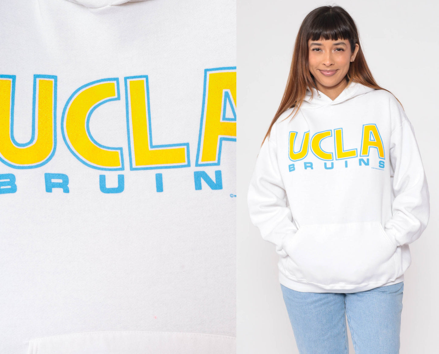 90s UCLA Bruins Hoodie Sweatshirt White Graphic College Large L