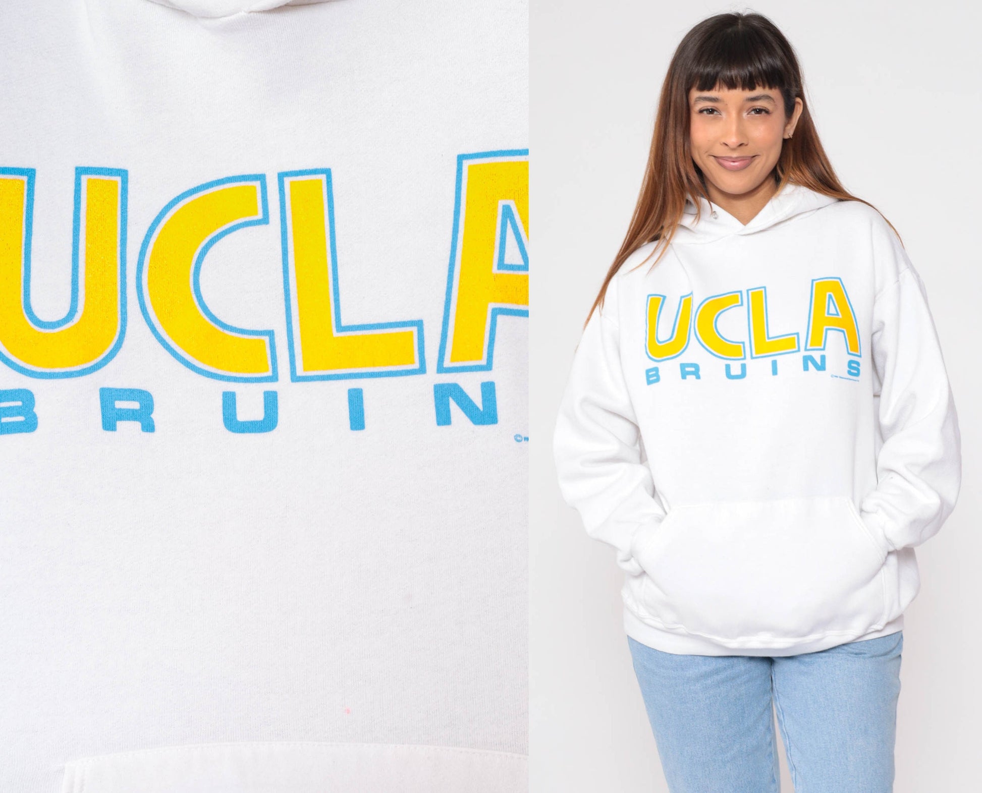 90s UCLA Bruins Hoodie Sweatshirt White Graphic College Large L