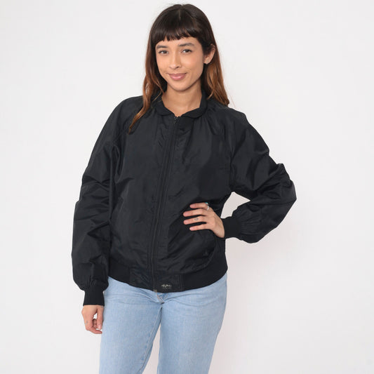 80s Larry Mahan Black Windbreaker Jacket Raglan Sleeve Medium