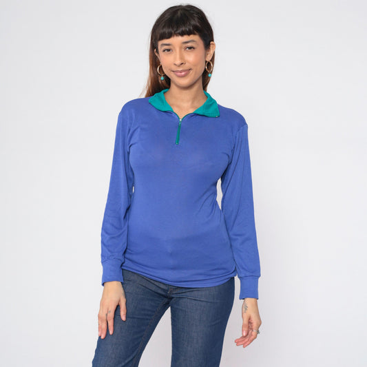 90s REI Quarter Zip Long Sleeve Shirt Blue Green Collar Small Medium