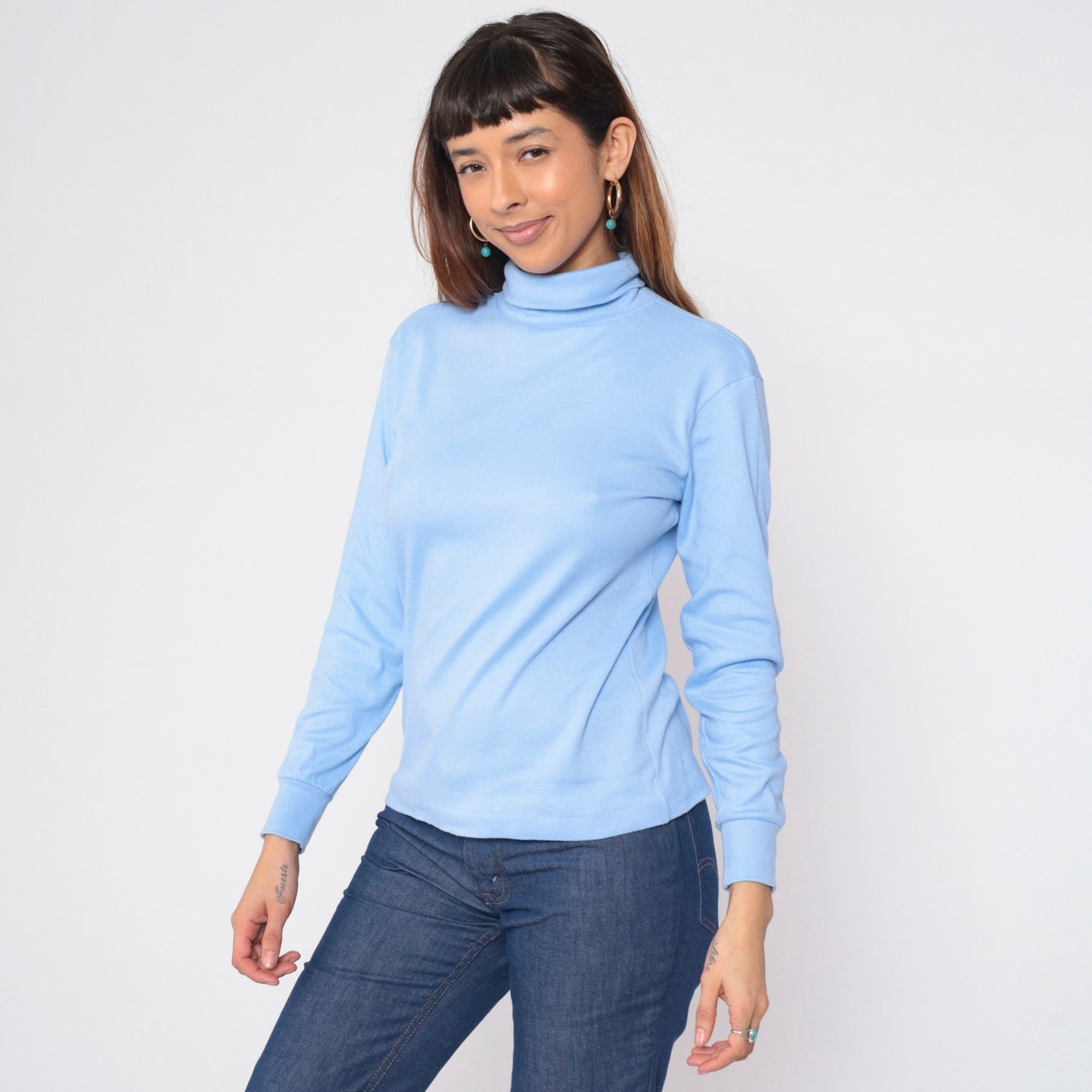 90s Baby Blue Turtleneck Long Sleeve Pullover Top Medium M