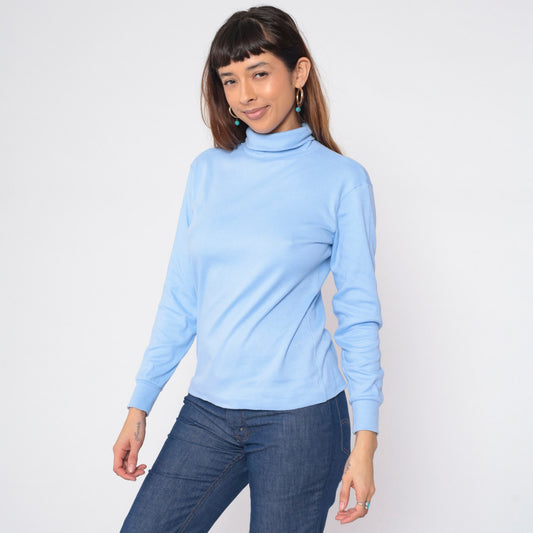 90s Baby Blue Turtleneck Long Sleeve Pullover Top Medium M