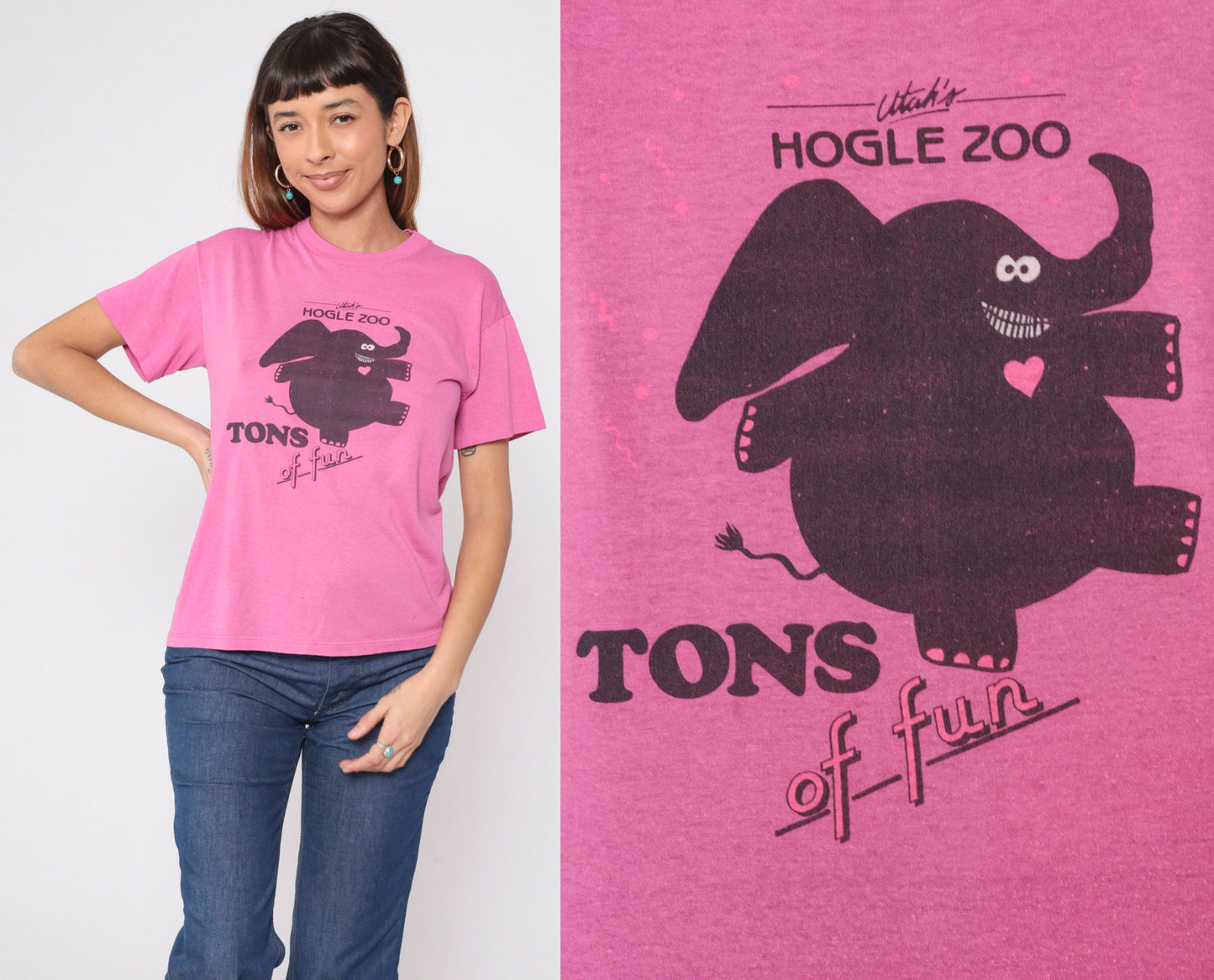 80s Hogle Zoo Salt Lake City Elephant Graphic T-Shirt Pink Medium