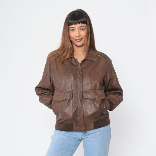 90s Georgetown Leathers Brown Leather Bomber Jacket Small S
