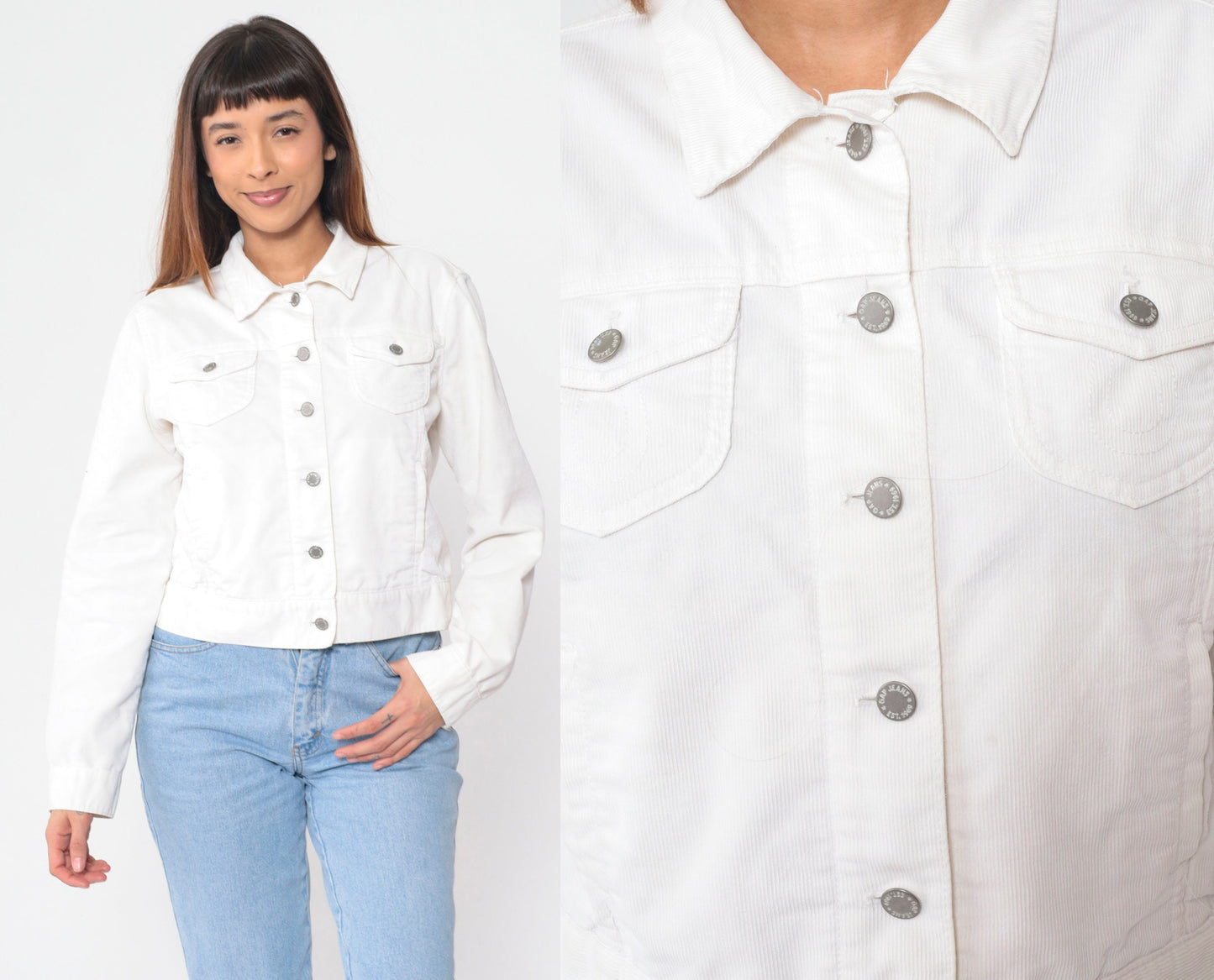 Y2K Gap White Corduroy Cropped Button-Up Jacket Large L