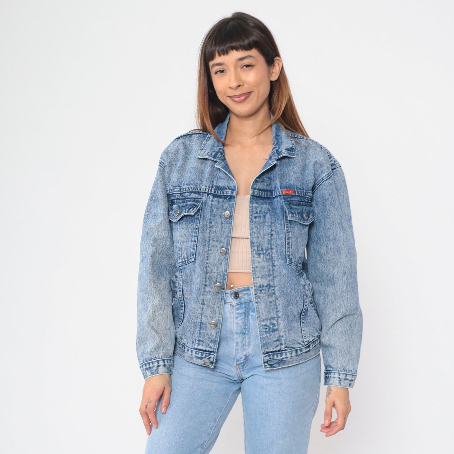 90s Blue Stone Wash Denim Jacket Button Up Trucker Medium M