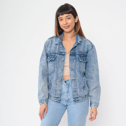 90s Blue Stone Wash Denim Jacket Button Up Trucker Medium M