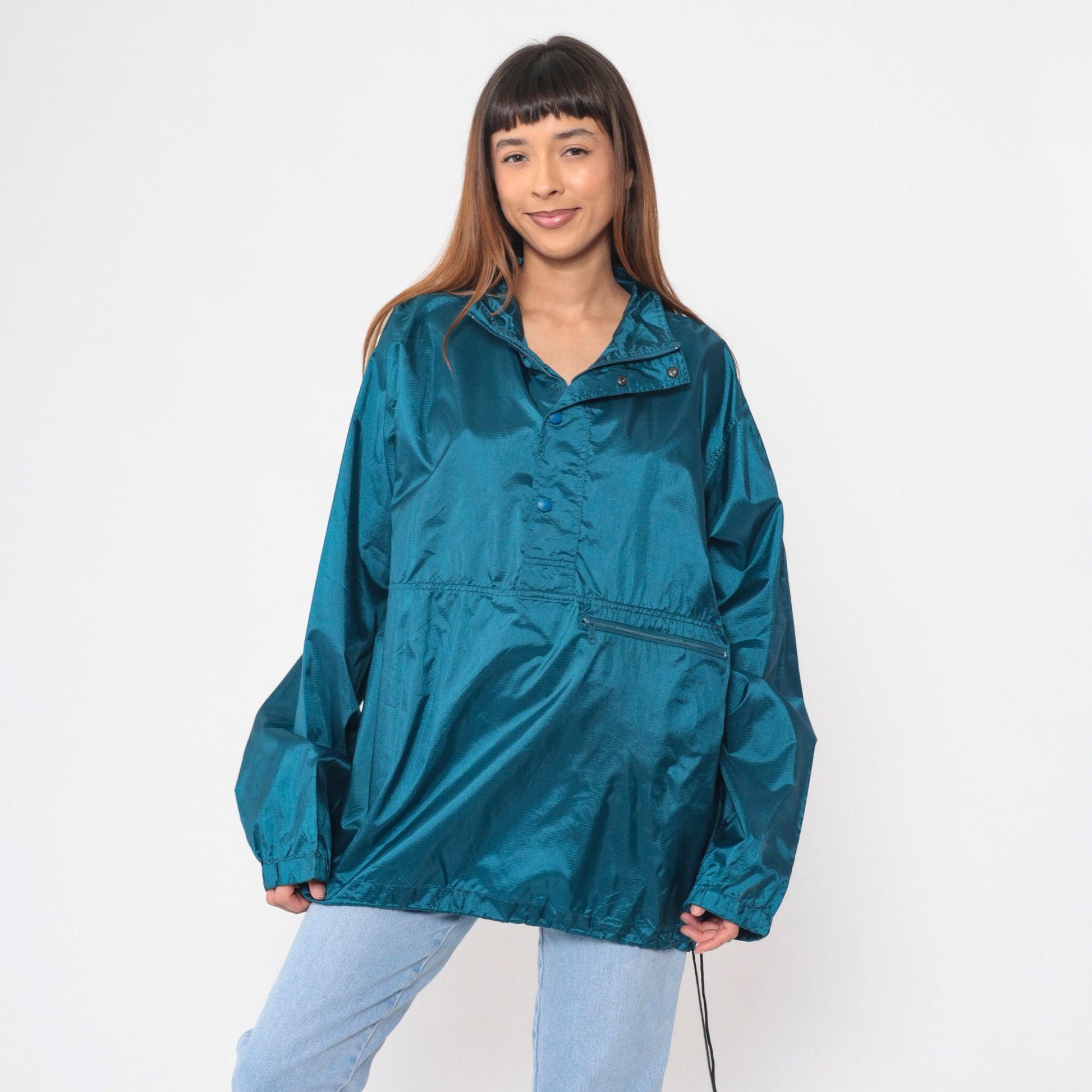 90s Eddie Bauer Blue Pullover Windbreaker Half Snap Hiking Jacket Large