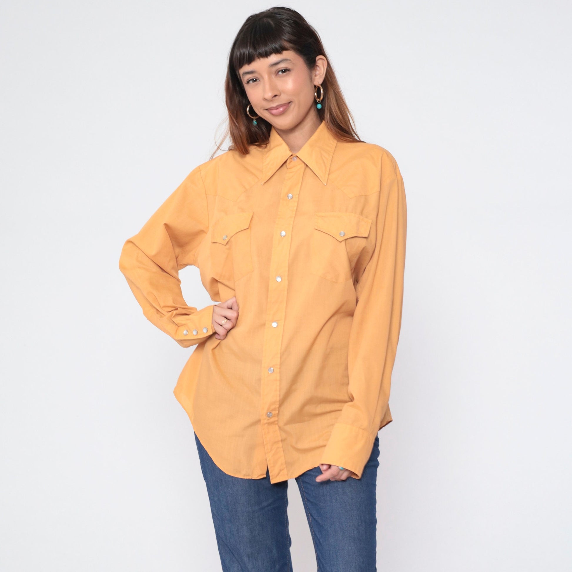 80s Ely Plains Western Shirt Tan Pearl Snap Long Sleeve Extra Extra Large XXL