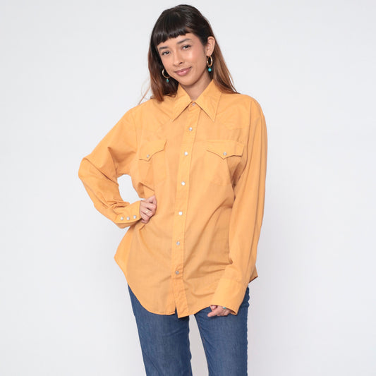 80s Ely Plains Western Shirt Tan Pearl Snap Long Sleeve Extra Extra Large XXL