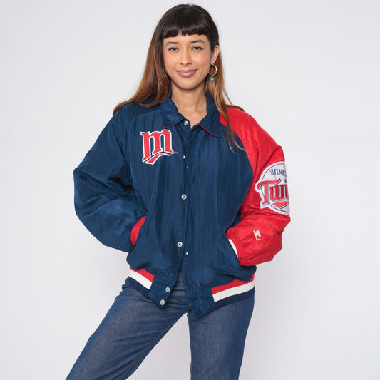 90s Minnesota Twins Starter Jacket Blue Red Nylon Bomber Men's Medium