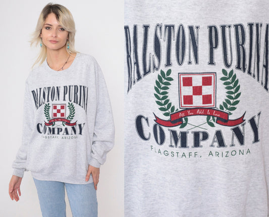 90s Ralston Purina Flagstaff Arizona Logo Sweatshirt Heather Grey Raglan Extra Large XXL