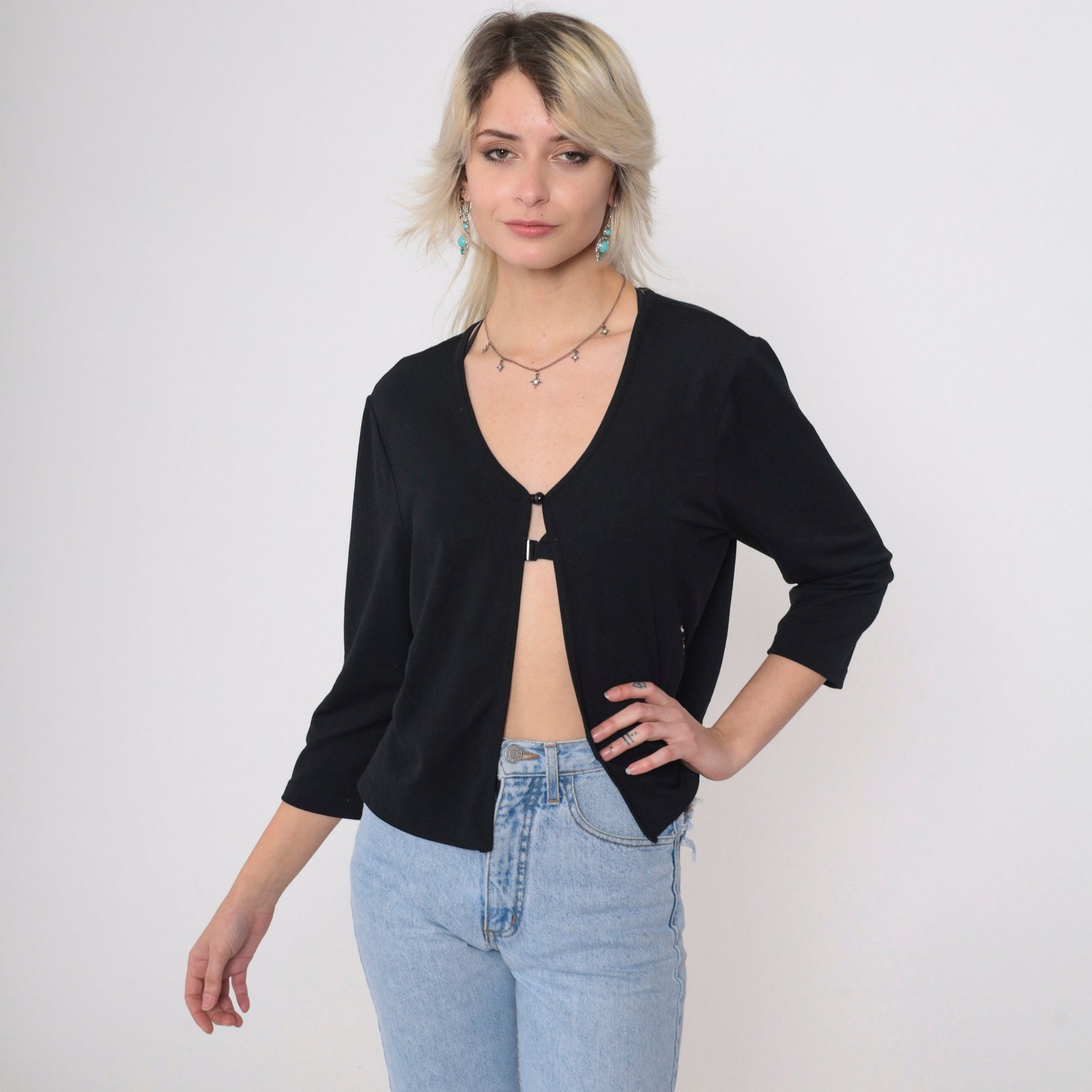 90s Sheri Martin Floral Embroidered Cardigan Black Pink Button Chest Small