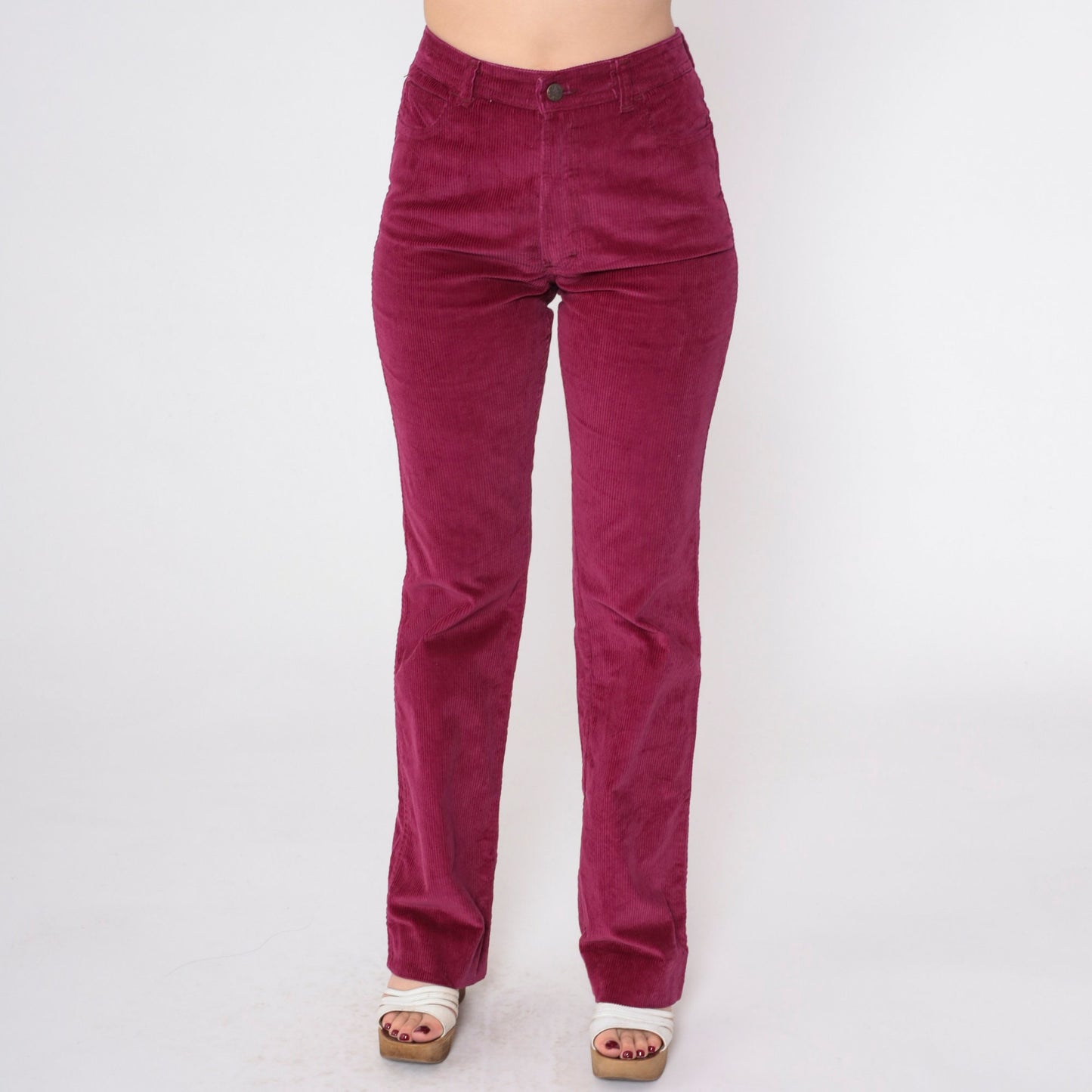80s Berry Red Corduroy Pants Mid Rise Straight Leg Extra Small