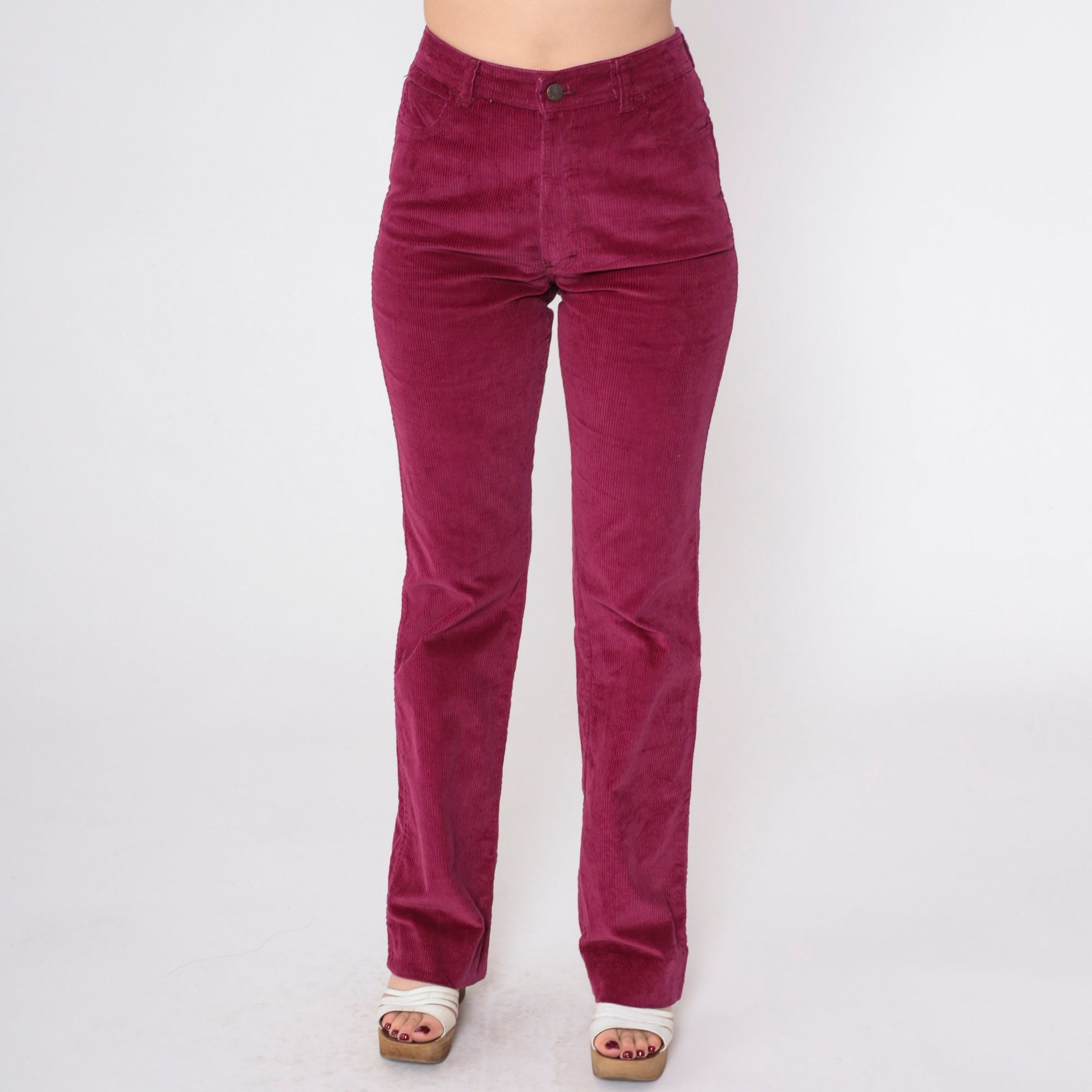 80s Berry Red Corduroy Pants Mid Rise Straight Leg Extra Small