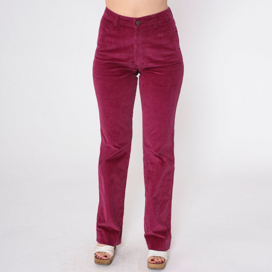 80s Berry Red Corduroy Pants Mid Rise Straight Leg Extra Small