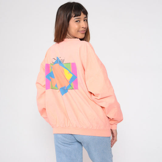 90s Crazy Shirts Maui Tropical Fish Henley Sweatshirt Peach Pink Extra Large XXL