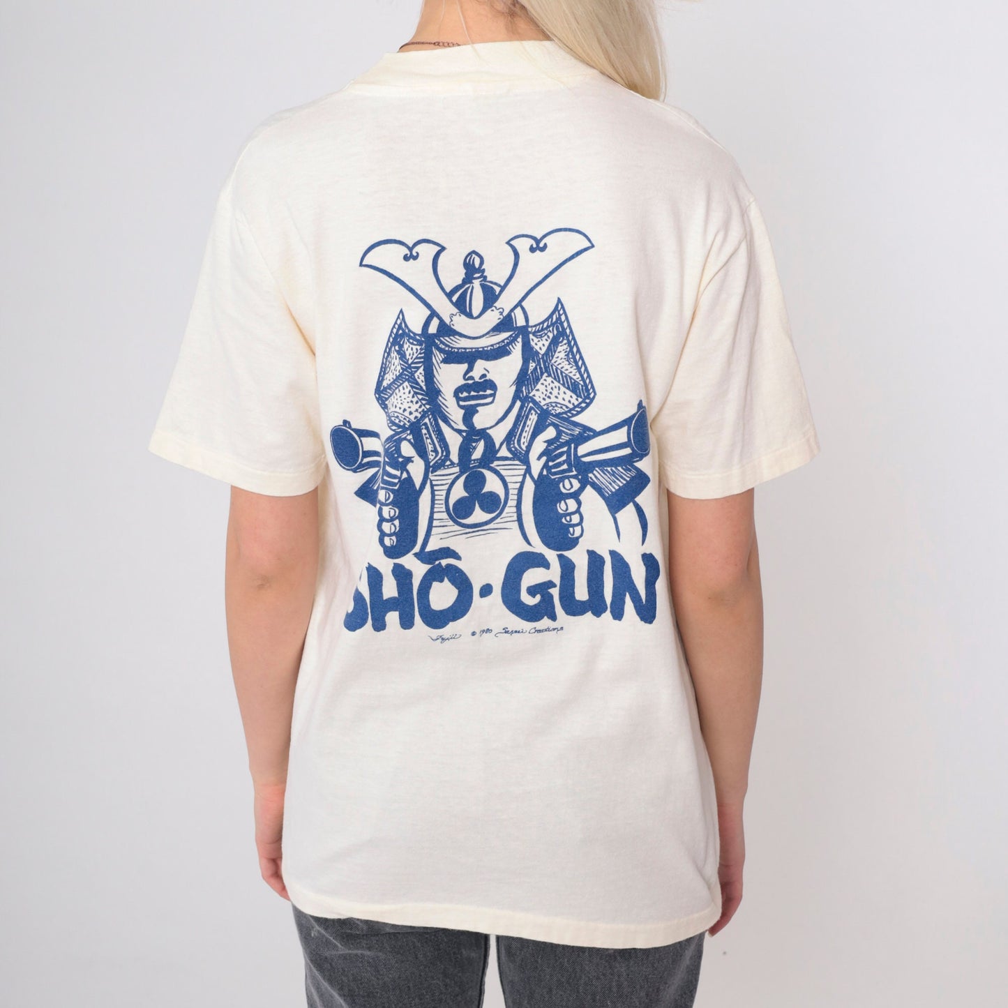 80s Japanese Shogun Graphic T-Shirt Sansei Creations Off-White Single Stitch Small