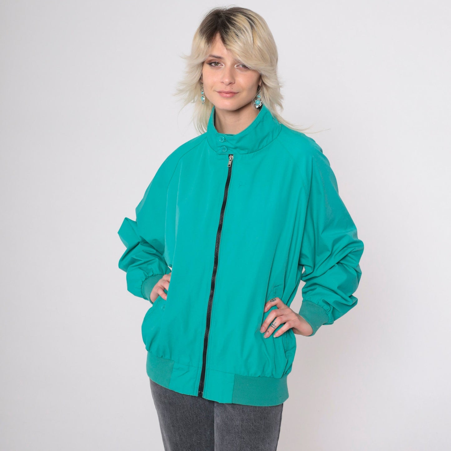 90s Field & Stream Teal Windbreaker Jacket Plaid Lined Zip Up Extra Large