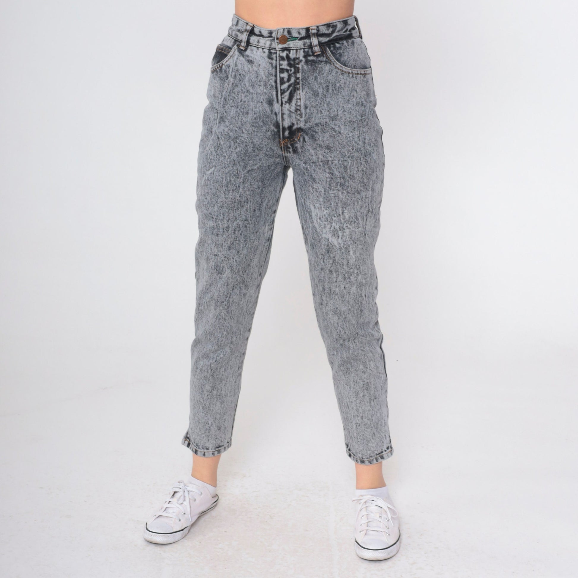 90s Bongo Acid Wash High-Waist Tapered Jeans Grey Denim Extra Small