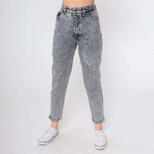90s Bongo Acid Wash High-Waist Tapered Jeans Grey Denim Extra Small