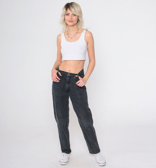 90s Levi's 750 High Waist Black Denim Jeans Relaxed Fit Small 29x30