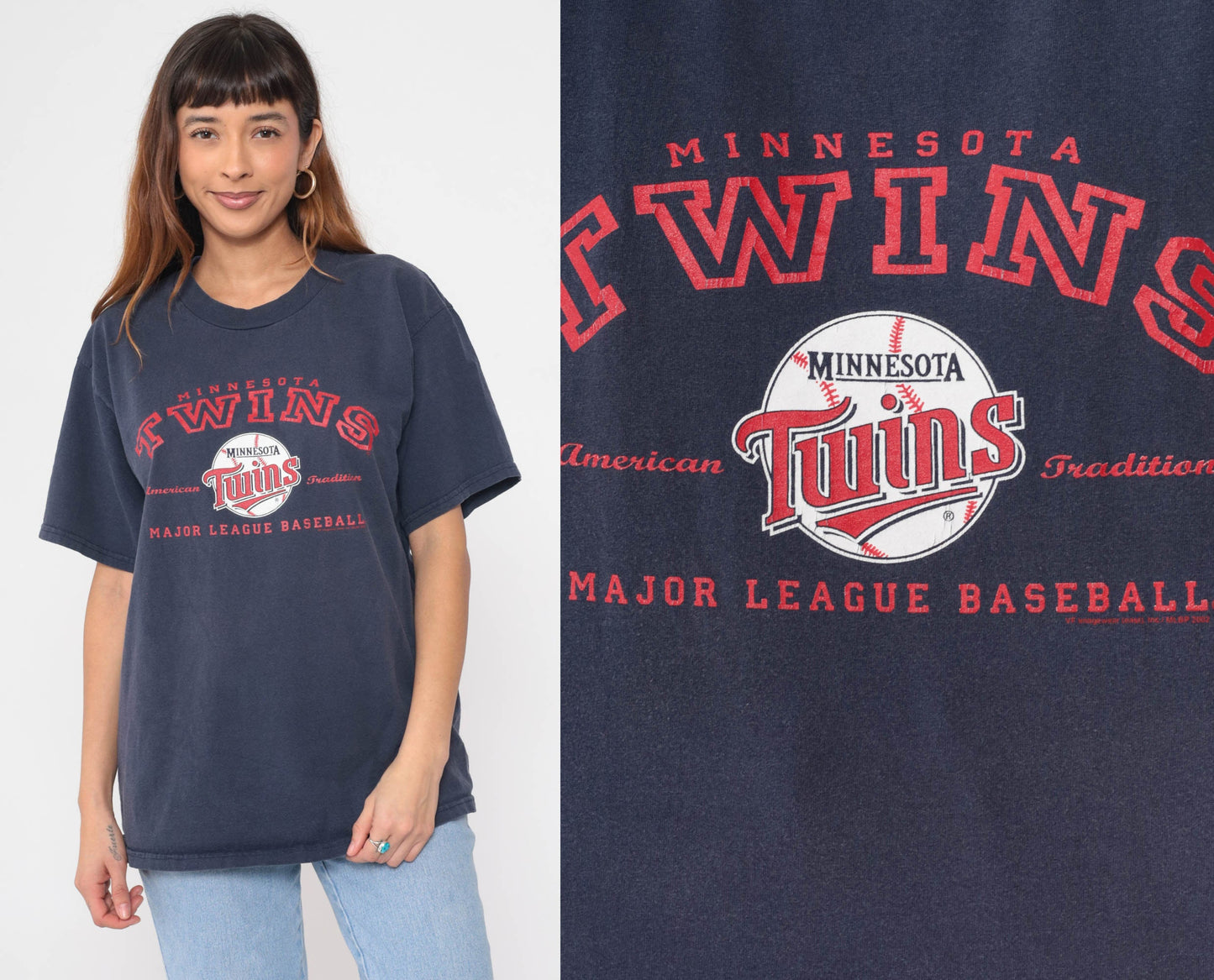 00s Minnesota Twins Baseball T-Shirt Navy Blue Graphic Crewneck Large L