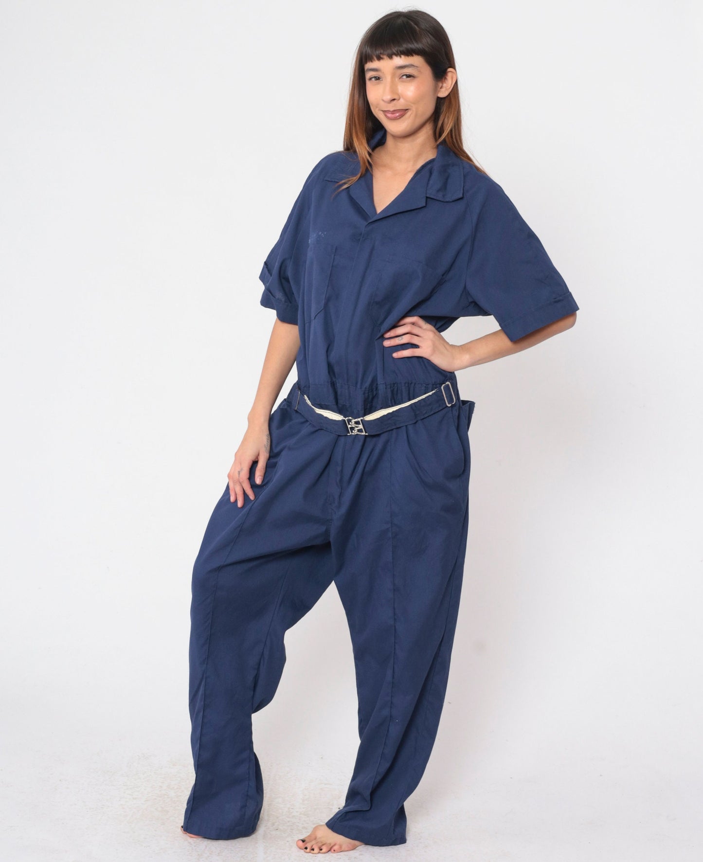 70s Walls Dark Blue Coveralls Utility Boilersuit Straight Leg Short Sleeve Men's 50 R