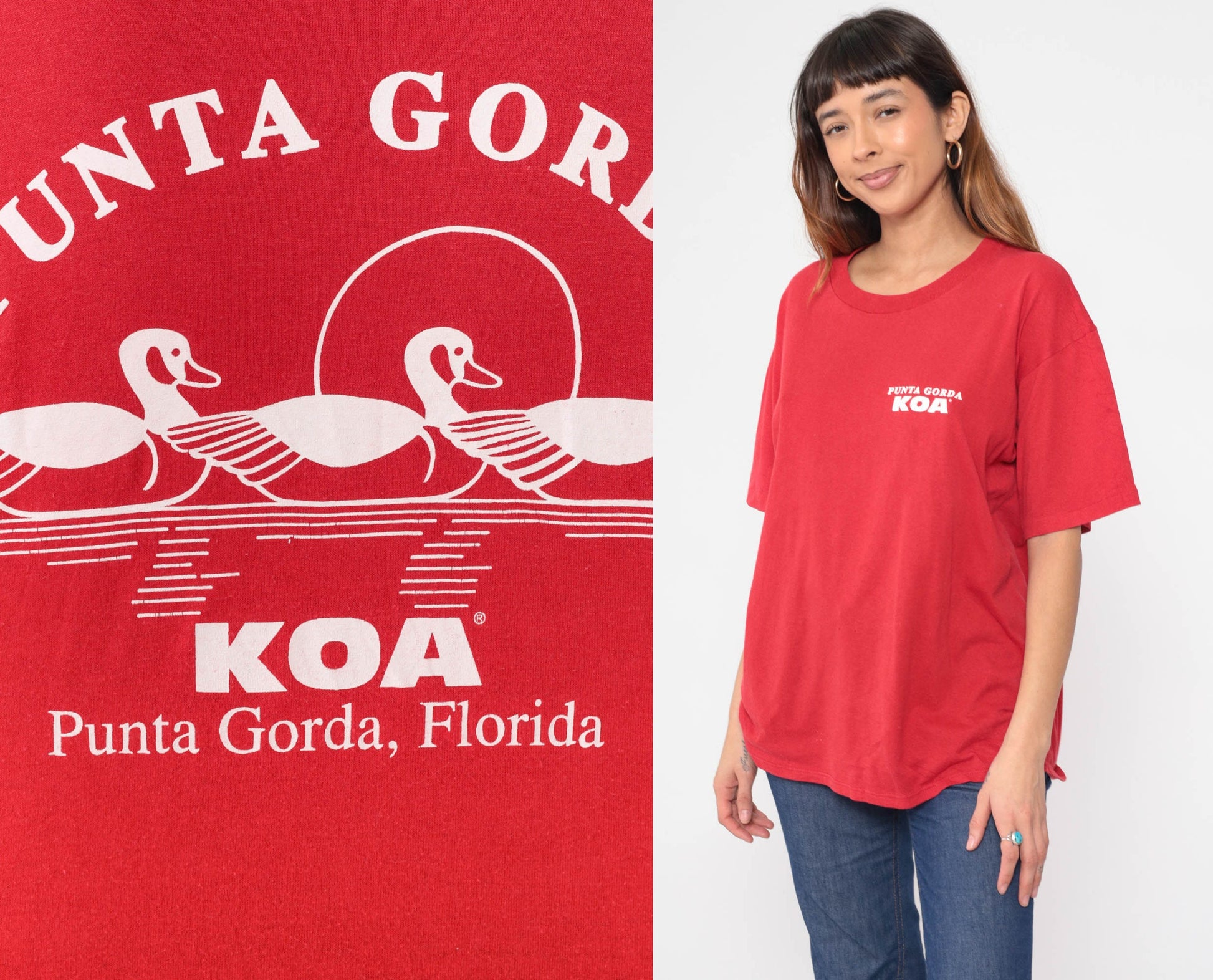 90s Punta Gorda KOA Campground Graphic T-Shirt Red Cotton Extra Large XXL