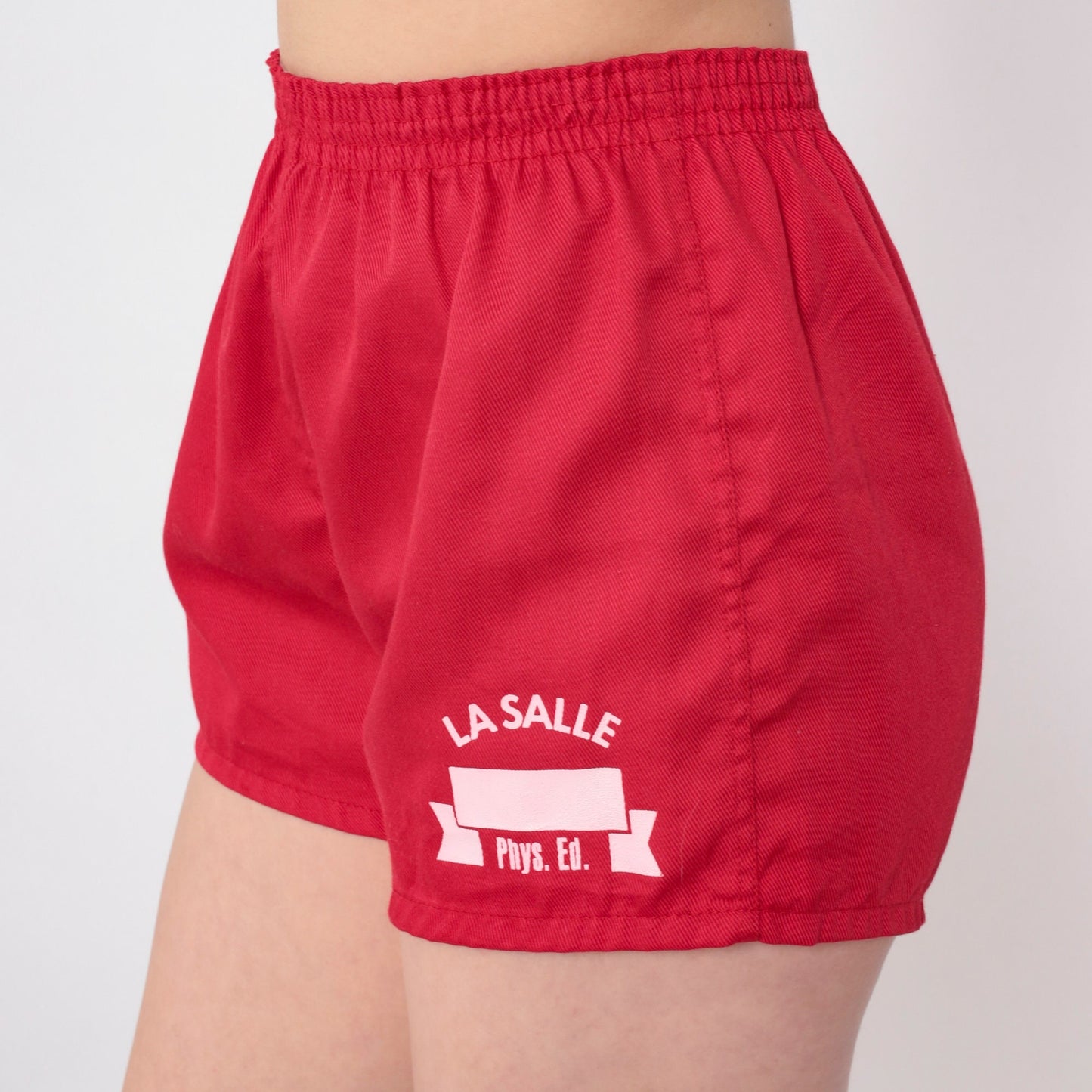 80s La Salle High School PE Red Gym Shorts Elastic Waist XS