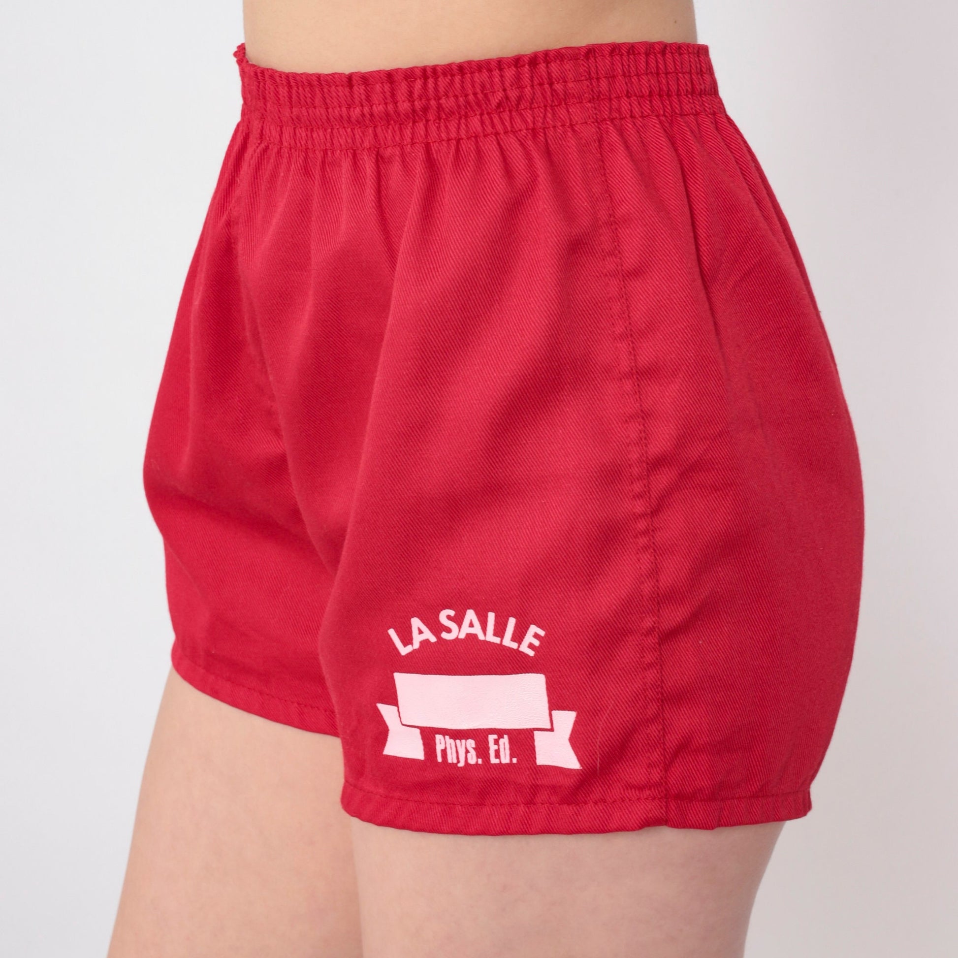 80s La Salle High School PE Red Gym Shorts Elastic Waist XS